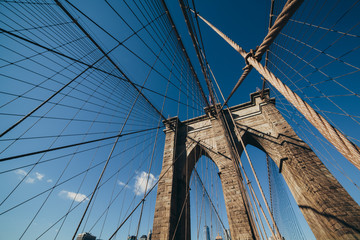 Brooklyn Bridge: brick tower & steel cable detail