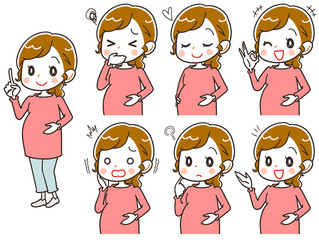 妊婦のイラスト（セット・全身）