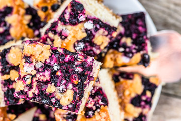 Sweet tart with bilberry fruits, yeast cake, summer baking concept