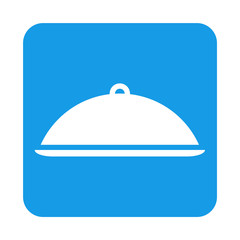 Icono plano bandeja con tapa en cuadrado azul