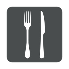 Icono plano cubiertos vertical en cuadrado gris