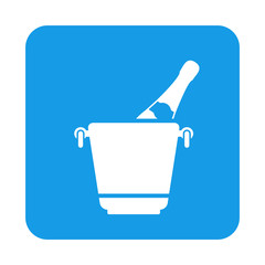 Icono plano cubo de champan en cuadrado azul