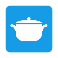 Icono plano olla con tapa en cuadrado azul