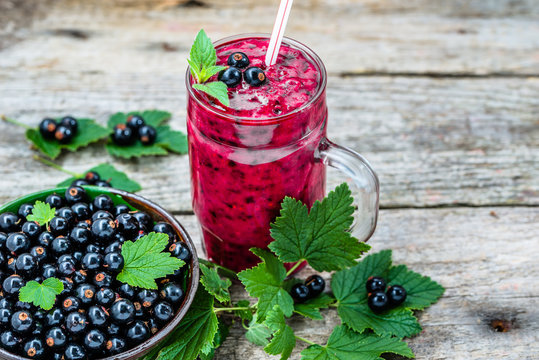 Healthy smoothie from fruits with yogurt. Blended berry of black