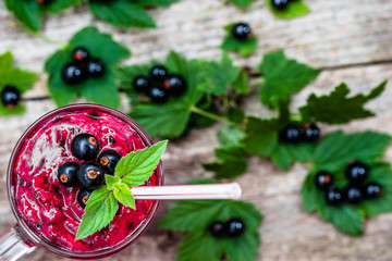Healthy smoothie from fruits with yogurt. Blended berry of black