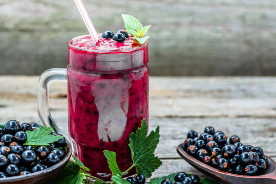 Healthy smoothie from fruits with yogurt. Blended berry of black