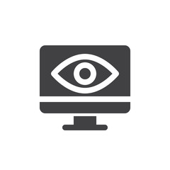Screen and eye icon vector, filled flat sign, solid pictogram isolated on white. Monitoring symbol, logo illustration. Pixel perfect