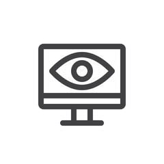 Screen and eye line icon, outline vector sign, linear style pictogram isolated on white. Monitoring symbol, logo illustration. Thick line design. Pixel perfect graphics