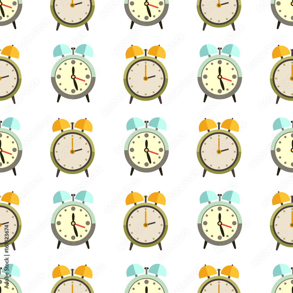Poster flat clocks seamless pattern design - alarm background