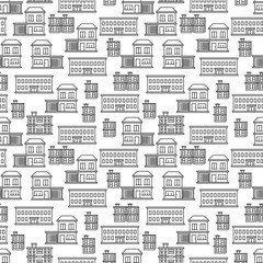Line art houses seamless pattern design
