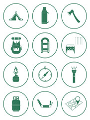 Set of camping equipment icons