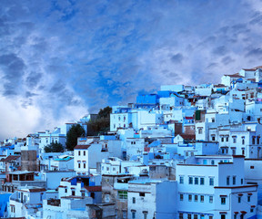 Panorama of Chefchaouen Blue Medina in Morocco, Africa