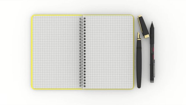 Animazione illustrazione 3D. Blocco note si apre e si chiude. Fogli vuoti con possibilit&agrave; di inserire testo..