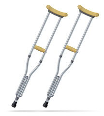 Crutches. Medical realistic objects. Treatment and rehabilitation of people with leg injuries. Vector