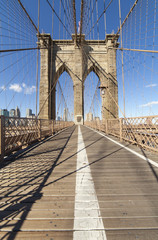 Brooklyn Bridge: view of tower down center of pedestrian path