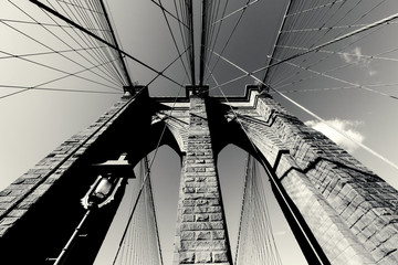 B&W Brooklyn Bridge, NYC photograph. NY landmark.