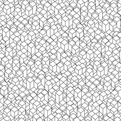 Abstract geometric black and white ornament generated by isometric random cubes