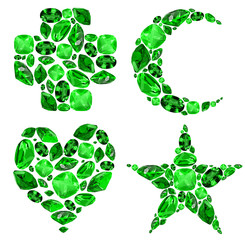set of four symbols from  green emerald gems
