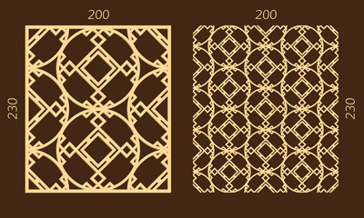 Laser cutting set. Woodcut vector panel. Plywood lasercut geometric design. Hexagonal seamless pattern for printing, engraving, paper cutting. Stencil ornament.