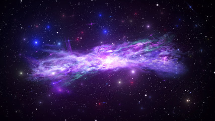 Universe with Galaxy, Stars and Colorful Nebula on Dark Starry Background 3D illustration