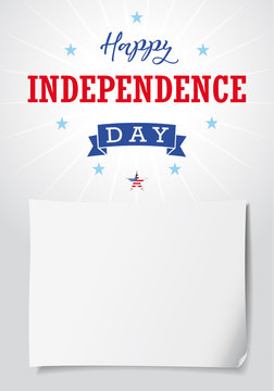 Happy Independence Day USA banner template. United States national holiday Fourth of July greetings, celebrating invitation with star in flag colors and clean piece of paper for writing. Vector image.