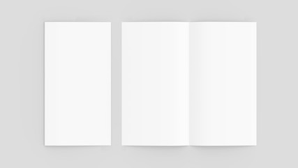 Bi fold brochure mock up isolated on soft gray background. 3D illustrating.