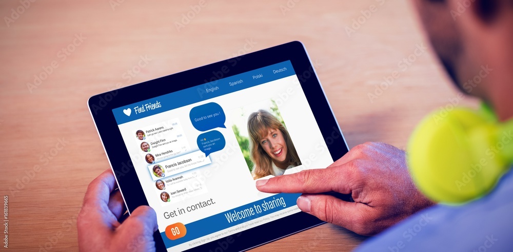 Poster composite 3d image of interface of chat application