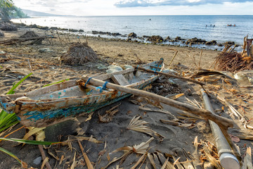 A traditional boat on a beach in Maumere on the island of East Nusa Tenggara in Indonesia.