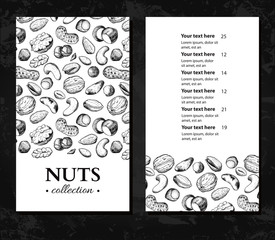 Nuts vector vintage template. Hand drawn engraved food objects.