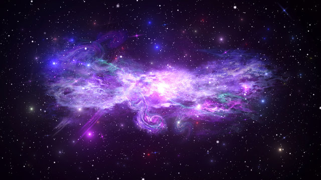 Universe with Galaxy, Stars and Colorful Nebula on Dark Starry Background 3D illustration