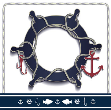 Rudder marine frame icons blue vector