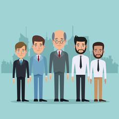 color city landscape silhouette background full body set of multiple men characters for business © Jemastock