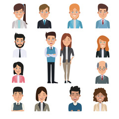 white background in center full body pair executive with half body people business around