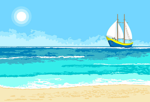 Summer sea view with sailboat background