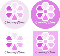 Creative logo design, abstract unique symbol in pink colors in four options with outline