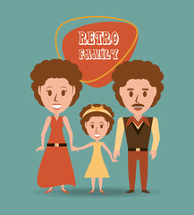 retro family parents with their daughter vector illustration