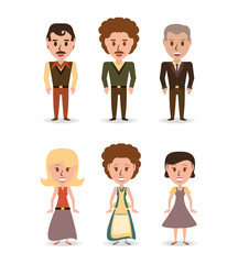 set retro people with hairstyle concept vector illustration