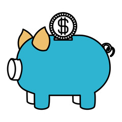 color sections silhouette of moneybox in shape of pig and coin vector illustration