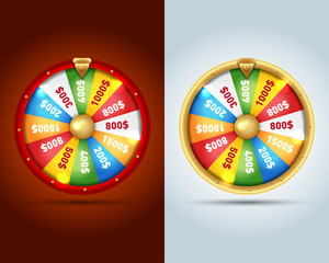 Realistic 3d spinning fortune wheel, lucky roulette isolated vector illustration.