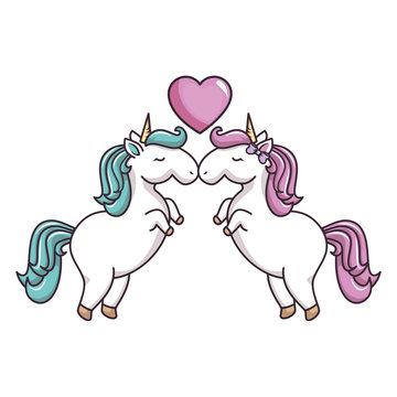 two unicorns in love icon vector illustration graphic design