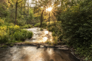 Roztocze (Roztochia) National Park. Cascades on Sopot river. Czartowe Pole (Devil's Field) reservation.