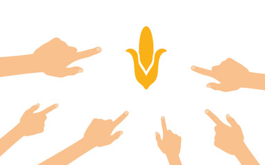 Hände zeigen auf - Maiskolben