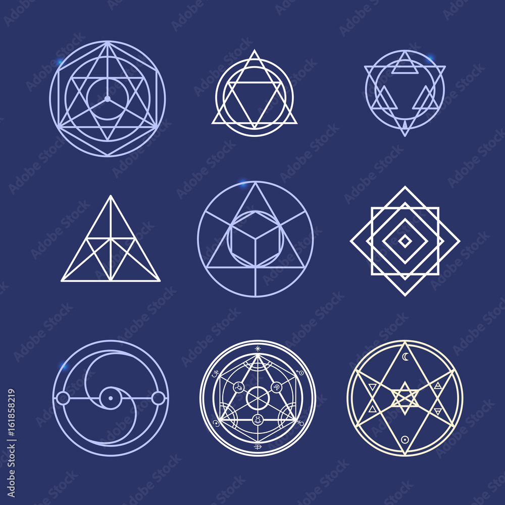 Poster alchemy geometry symbol thin line set. vector