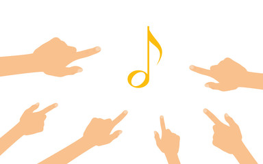 Hände zeigen auf - Musiknote