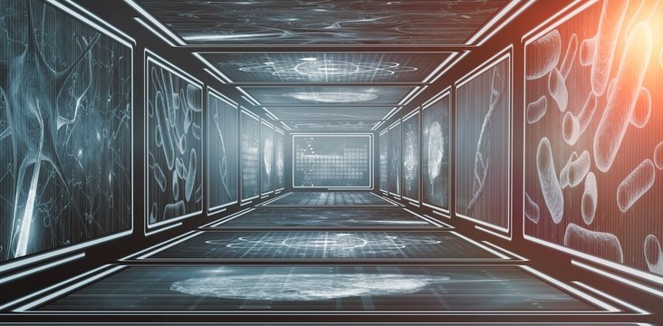 3d screens with blue interface