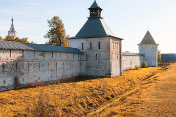 Brick cathedral fortress medieval Christian era at sunset