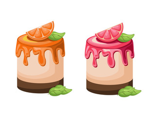 Delicious festive orange and grapefruit cake dessert on white background. Summer confectionery bakery treats Vector illustration