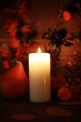table decorations for Halloween carved pumpkin head candles