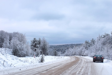 Obraz premium landscape Road in the winter forest with snow covered