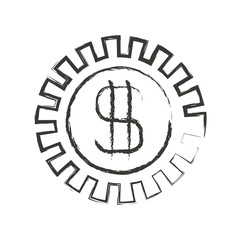monochrome blurred silhouette of pinion with money symbol vector illustration